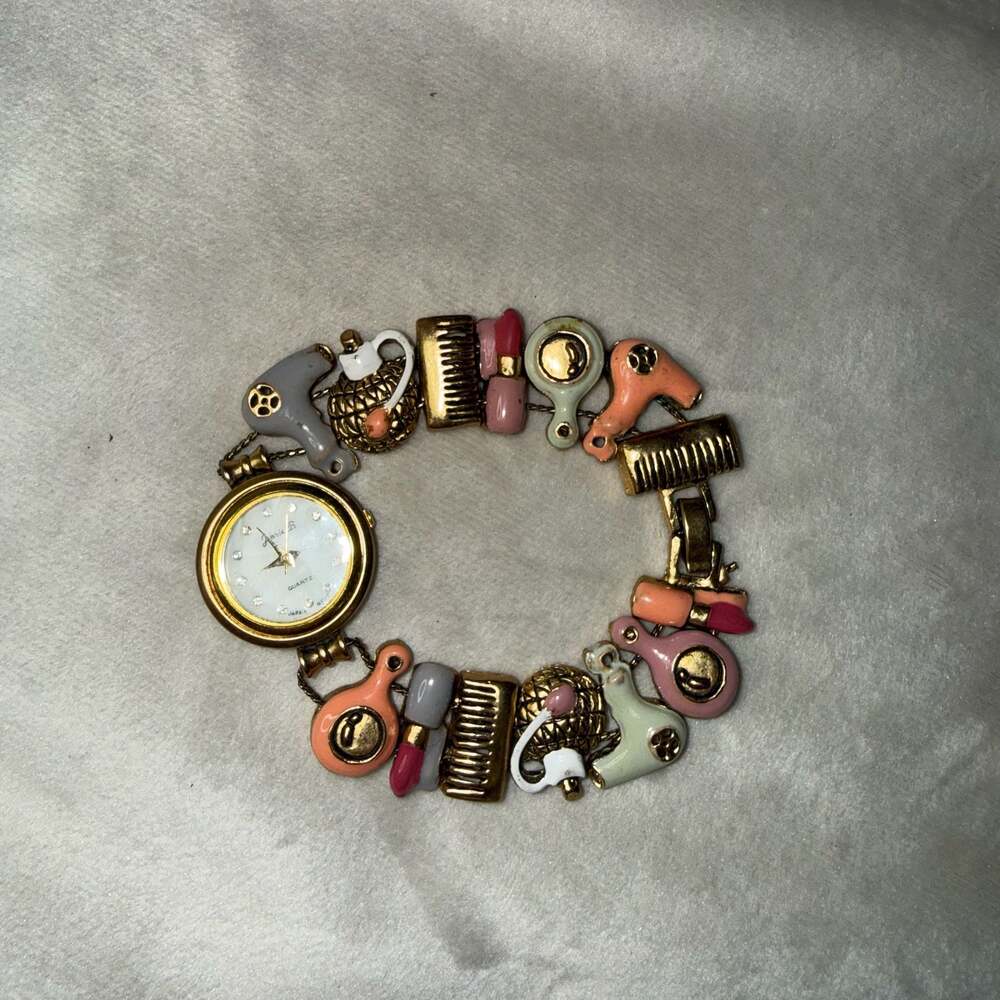 Jennie B Makeover Charm Bracelet Watch with Hairdressing and Beauty Motif